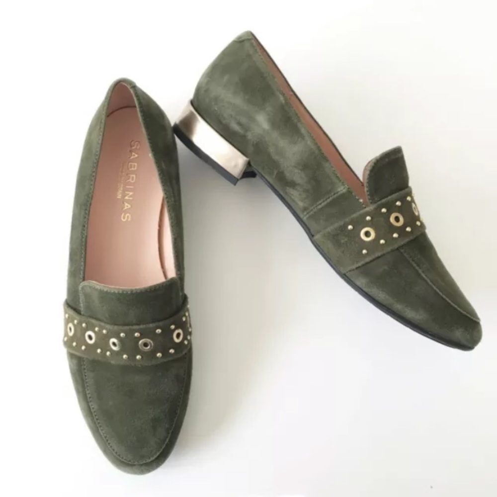 NEW Sabrinas Suede Studded Block Heel Loafers 41